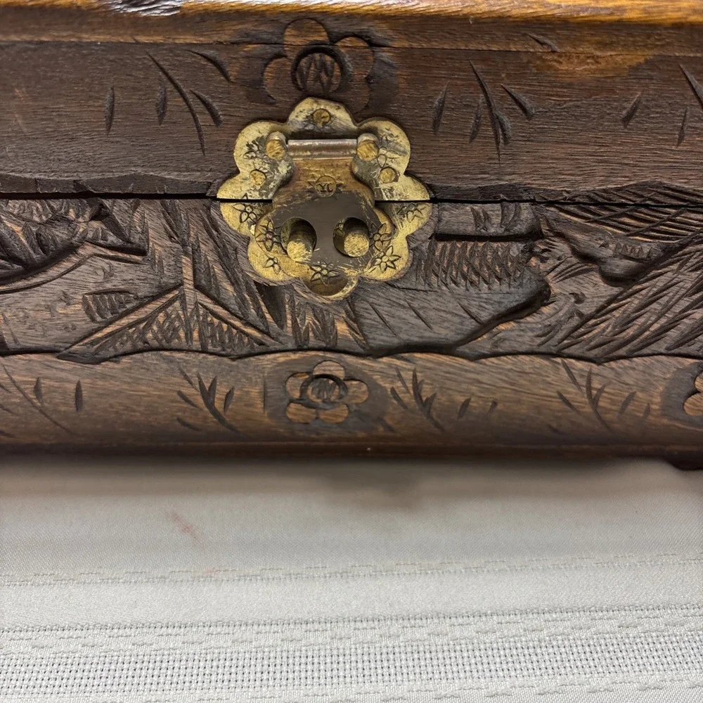 Ornate Asian Vintage / Antique Carved Wooden Chinese Chest / Box